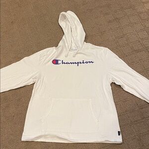 Champion Classic White Hoodie with Blue Logo